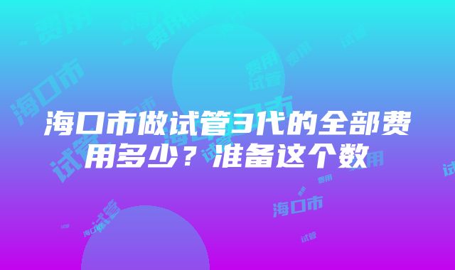 海口市做试管3代的全部费用多少？准备这个数