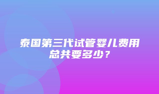 泰国第三代试管婴儿费用总共要多少？