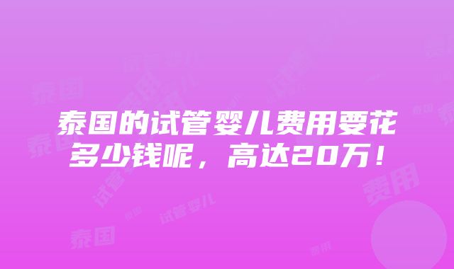 泰国的试管婴儿费用要花多少钱呢，高达20万！