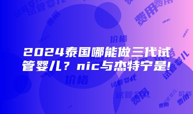 2024泰国哪能做三代试管婴儿？nic与杰特宁是!