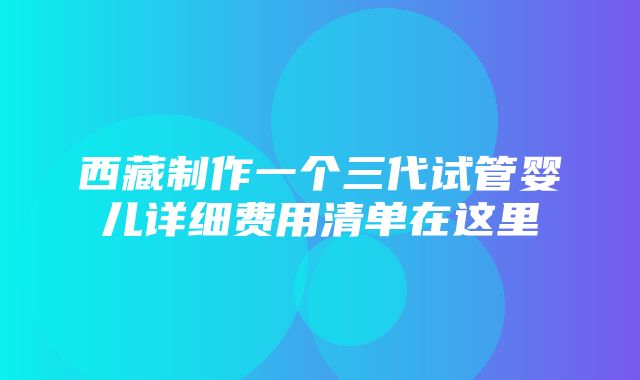 西藏制作一个三代试管婴儿详细费用清单在这里