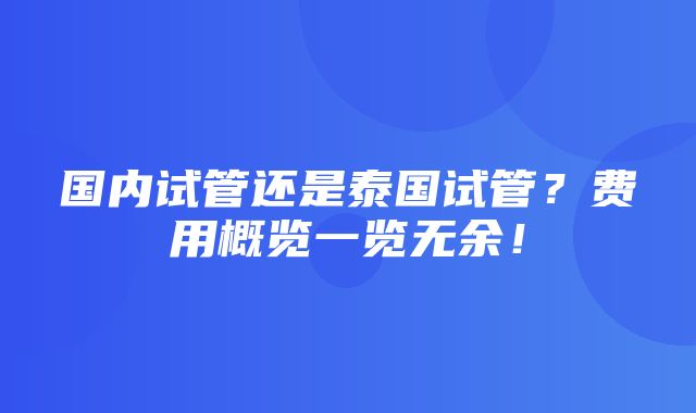 国内试管还是泰国试管？费用概览一览无余！