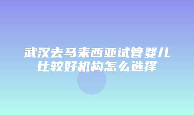 武汉去马来西亚试管婴儿比较好机构怎么选择