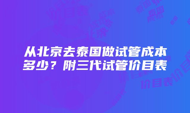 从北京去泰国做试管成本多少？附三代试管价目表