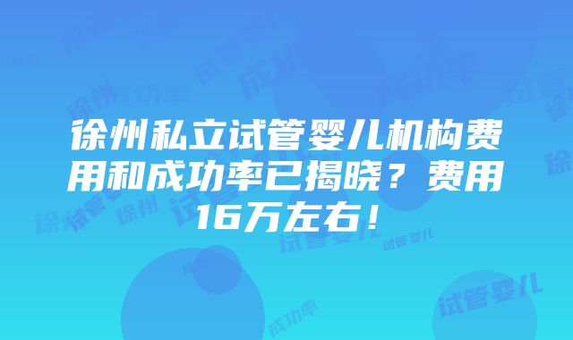 徐州私立试管婴儿机构费用和成功率已揭晓？费用16万左右！