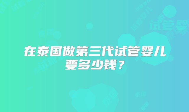 在泰国做第三代试管婴儿要多少钱？