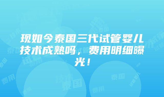 现如今泰国三代试管婴儿技术成熟吗，费用明细曝光！