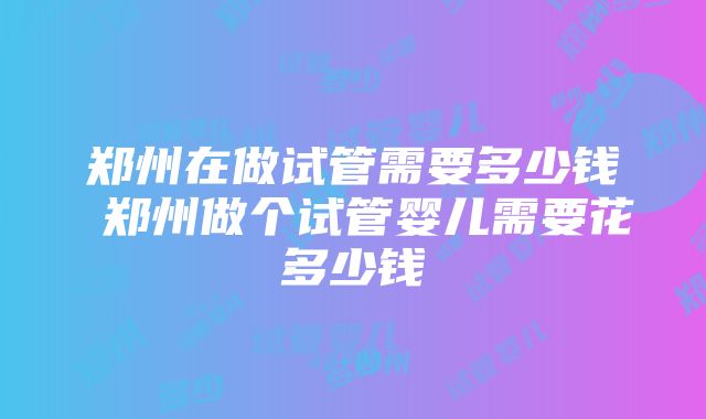 郑州在做试管需要多少钱 郑州做个试管婴儿需要花多少钱