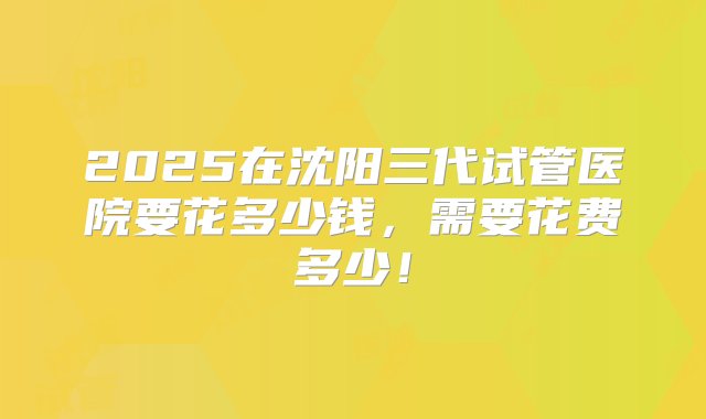 2025在沈阳三代试管医院要花多少钱，需要花费多少！