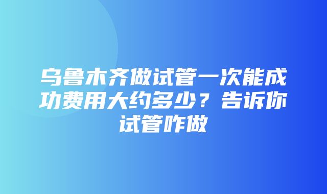 乌鲁木齐做试管一次能成功费用大约多少？告诉你试管咋做