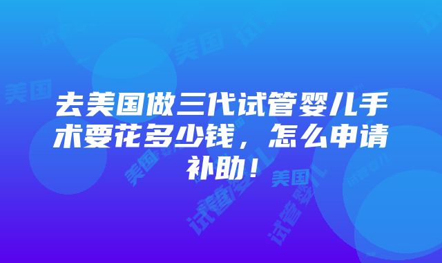 去美国做三代试管婴儿手术要花多少钱，怎么申请补助！