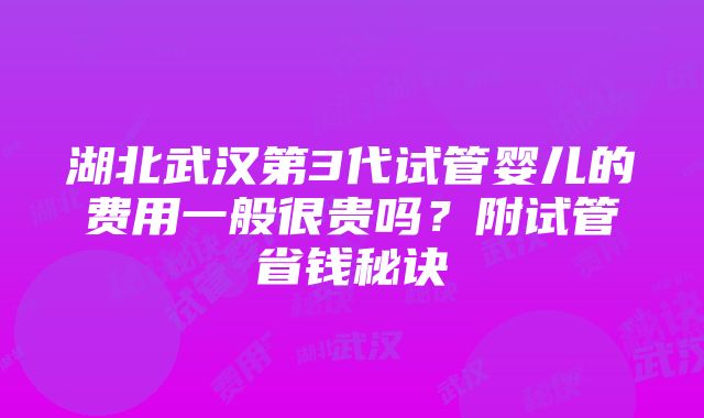 湖北武汉第3代试管婴儿的费用一般很贵吗？附试管省钱秘诀