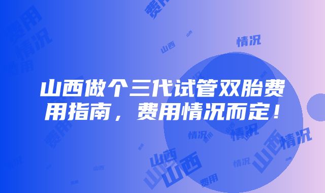 山西做个三代试管双胎费用指南，费用情况而定！