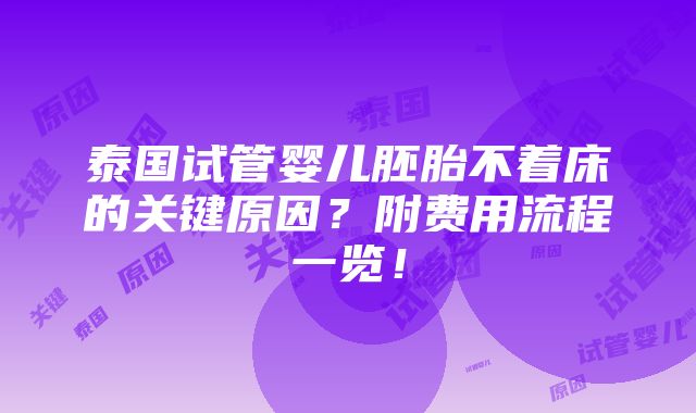 泰国试管婴儿胚胎不着床的关键原因？附费用流程一览！