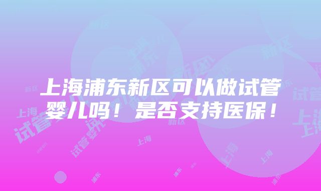 上海浦东新区可以做试管婴儿吗！是否支持医保！