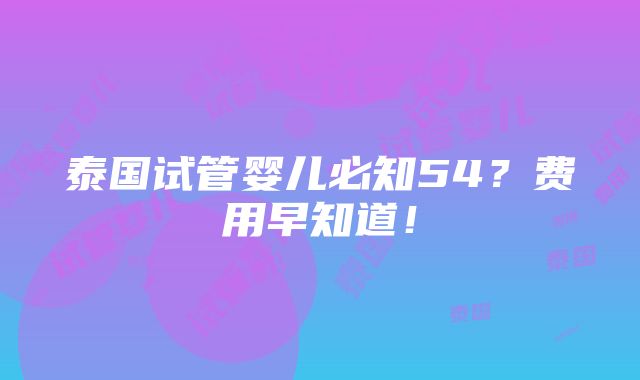 泰国试管婴儿必知54？费用早知道！