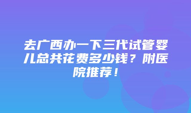 去广西办一下三代试管婴儿总共花费多少钱？附医院推荐！