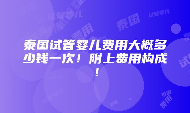 泰国试管婴儿费用大概多少钱一次！附上费用构成！