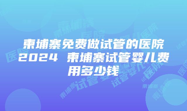 柬埔寨免费做试管的医院2024 柬埔寨试管婴儿费用多少钱