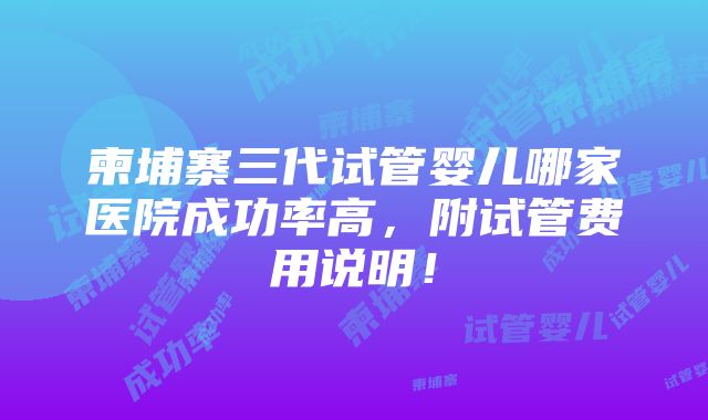 柬埔寨三代试管婴儿哪家医院成功率高，附试管费用说明！