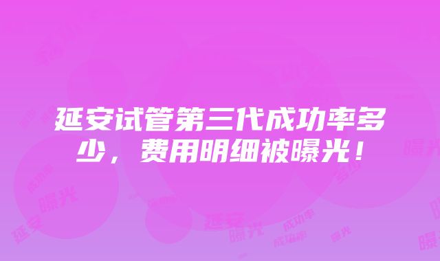 延安试管第三代成功率多少，费用明细被曝光！