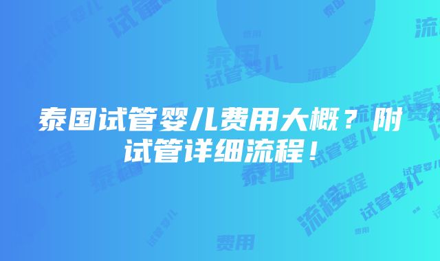 泰国试管婴儿费用大概？附试管详细流程！