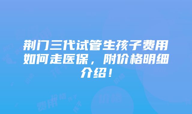 荆门三代试管生孩子费用如何走医保，附价格明细介绍！