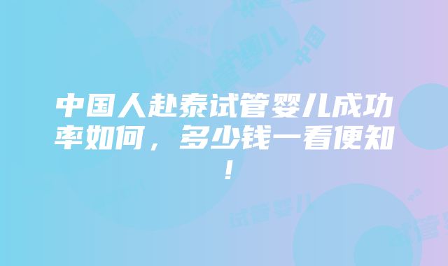 中国人赴泰试管婴儿成功率如何，多少钱一看便知！