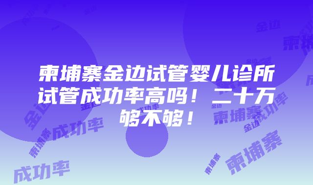 柬埔寨金边试管婴儿诊所试管成功率高吗！二十万够不够！