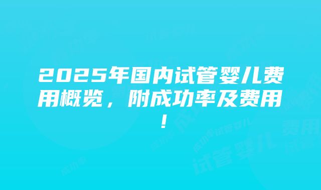 2025年国内试管婴儿费用概览，附成功率及费用！