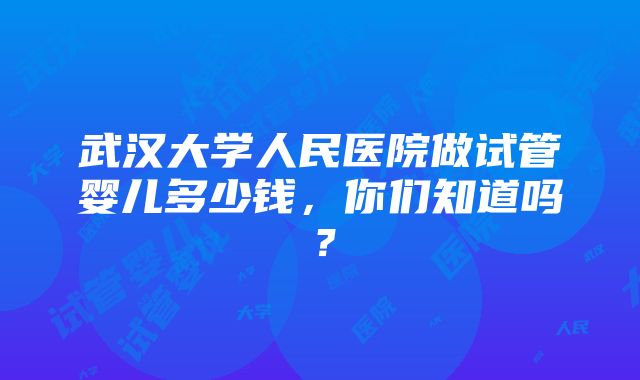 武汉大学人民医院做试管婴儿多少钱，你们知道吗？