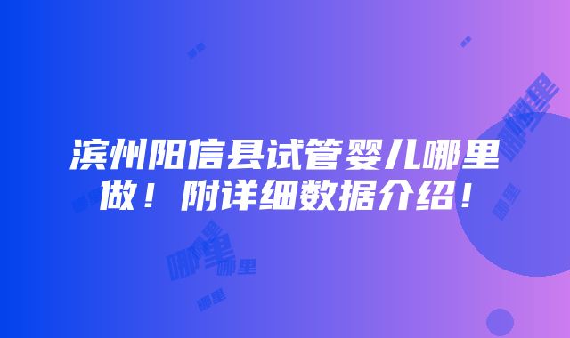 滨州阳信县试管婴儿哪里做！附详细数据介绍！