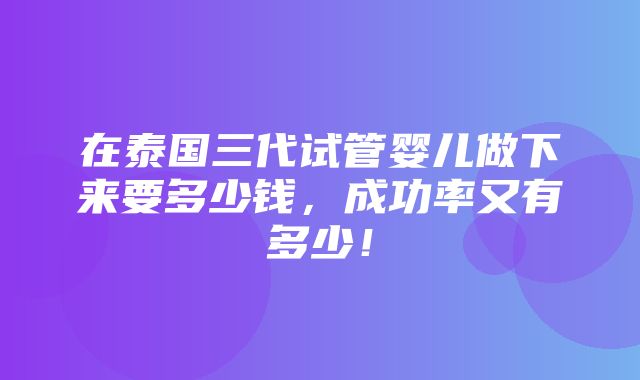 在泰国三代试管婴儿做下来要多少钱，成功率又有多少！