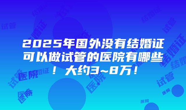 2025年国外没有结婚证可以做试管的医院有哪些！大约3~8万！