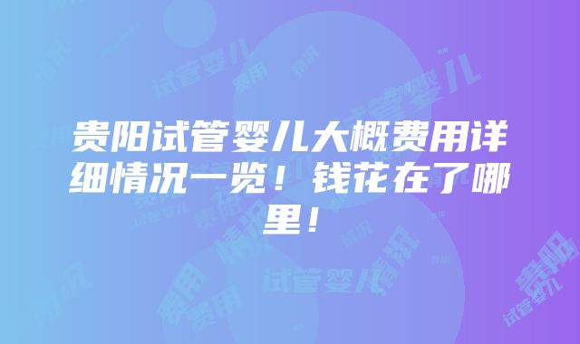 贵阳试管婴儿大概费用详细情况一览！钱花在了哪里！