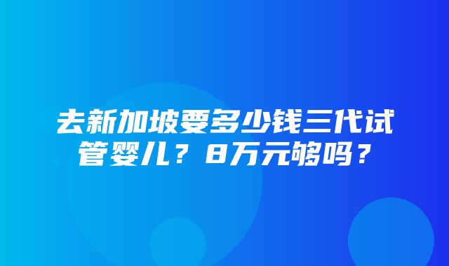 去新加坡要多少钱三代试管婴儿？8万元够吗？