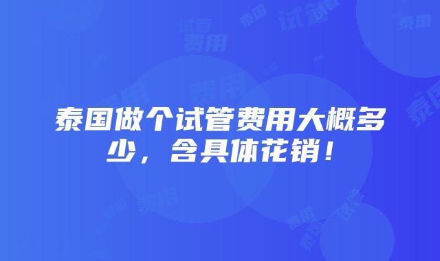 泰国做个试管费用大概多少，含具体花销！