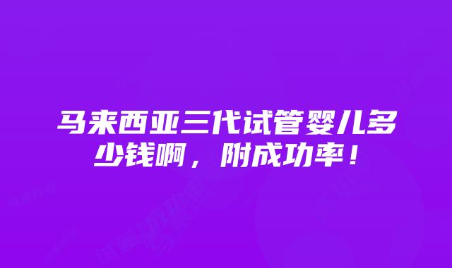 马来西亚三代试管婴儿多少钱啊，附成功率！