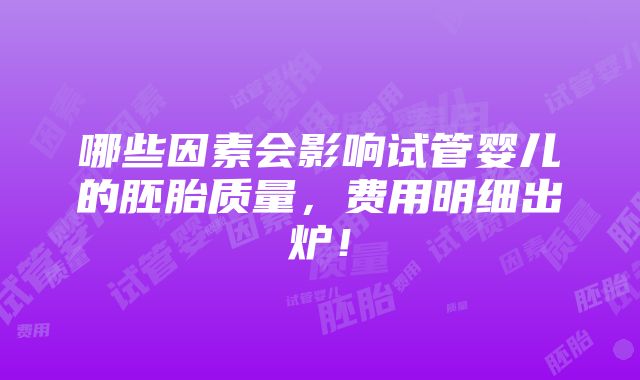 哪些因素会影响试管婴儿的胚胎质量，费用明细出炉！