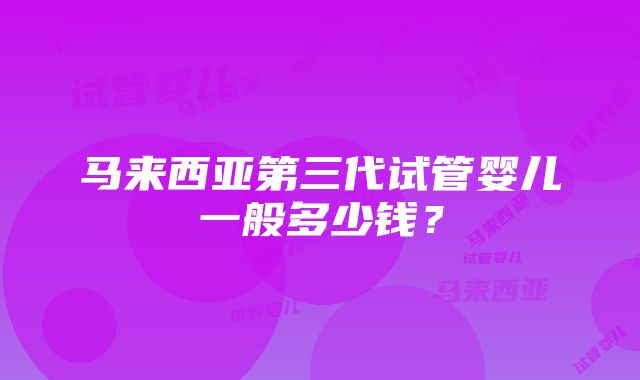 马来西亚第三代试管婴儿一般多少钱？