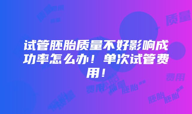 试管胚胎质量不好影响成功率怎么办！单次试管费用！