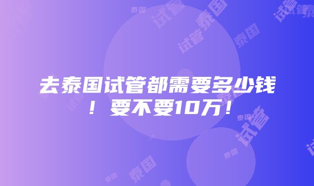 去泰国试管都需要多少钱！要不要10万！