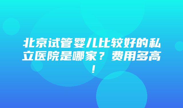 北京试管婴儿比较好的私立医院是哪家？费用多高！