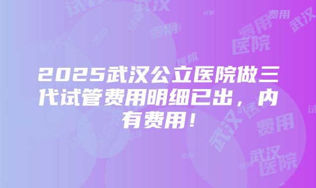 2025武汉公立医院做三代试管费用明细已出，内有费用！