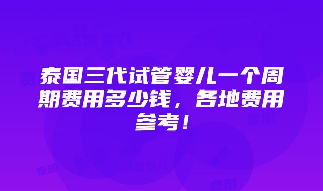 泰国三代试管婴儿一个周期费用多少钱，各地费用参考！