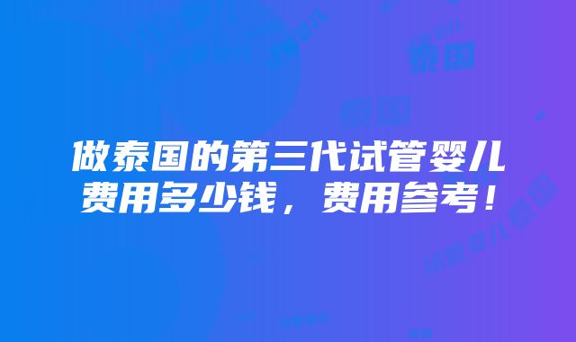 做泰国的第三代试管婴儿费用多少钱，费用参考！