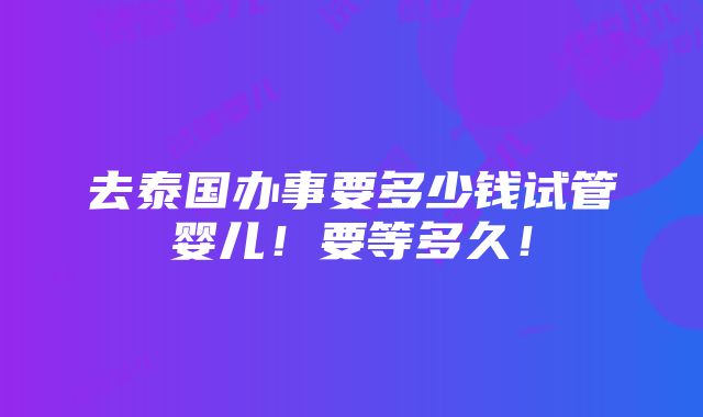 去泰国办事要多少钱试管婴儿！要等多久！