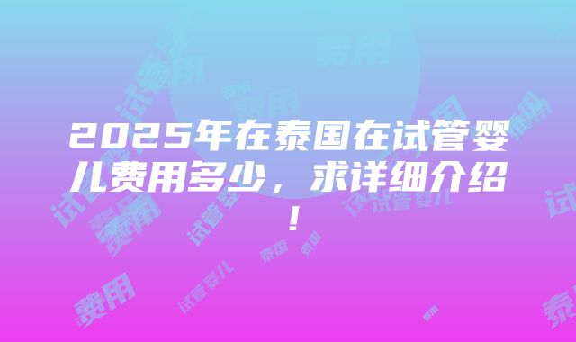 2025年在泰国在试管婴儿费用多少，求详细介绍！