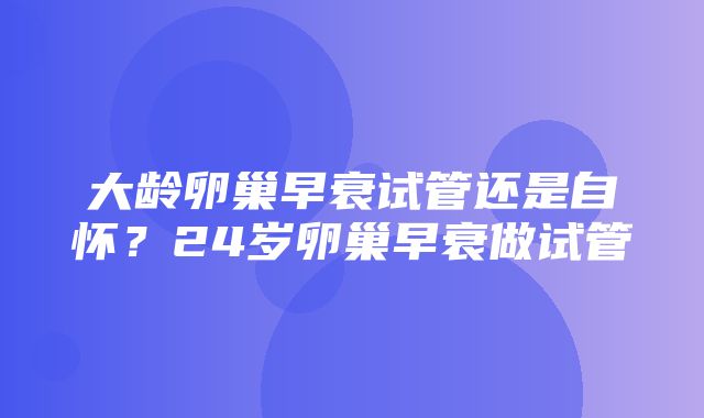 大龄卵巢早衰试管还是自怀？24岁卵巢早衰做试管