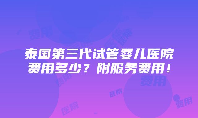 泰国第三代试管婴儿医院费用多少？附服务费用！